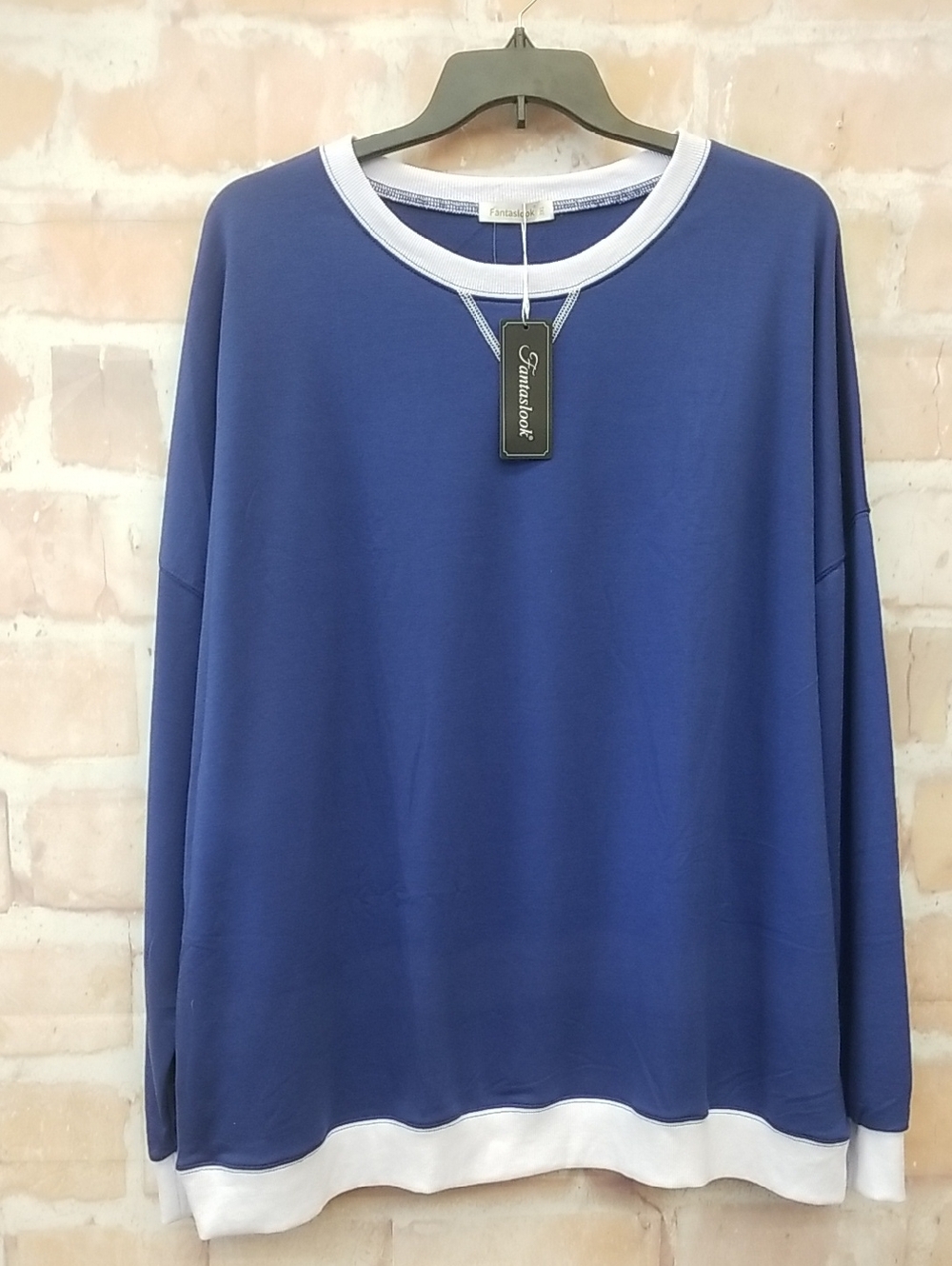 Mens Fantaslook Blue Pullover Sweatshirt with White Trim